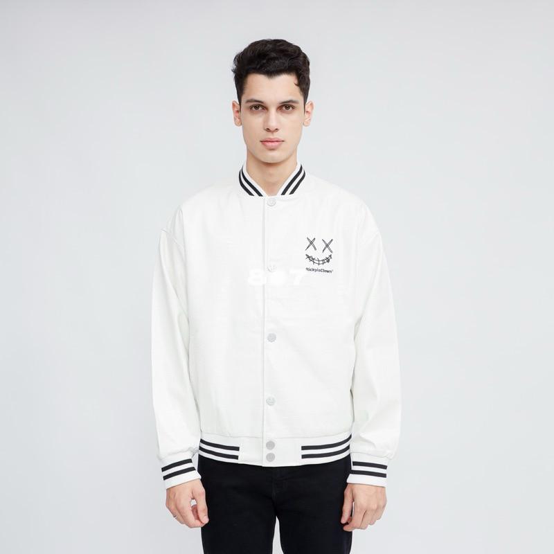 Ricky Is Clown Leather Varsity Snake White Jacket