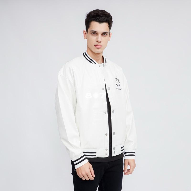 Ricky Is Clown Leather Varsity Snake White Jacket