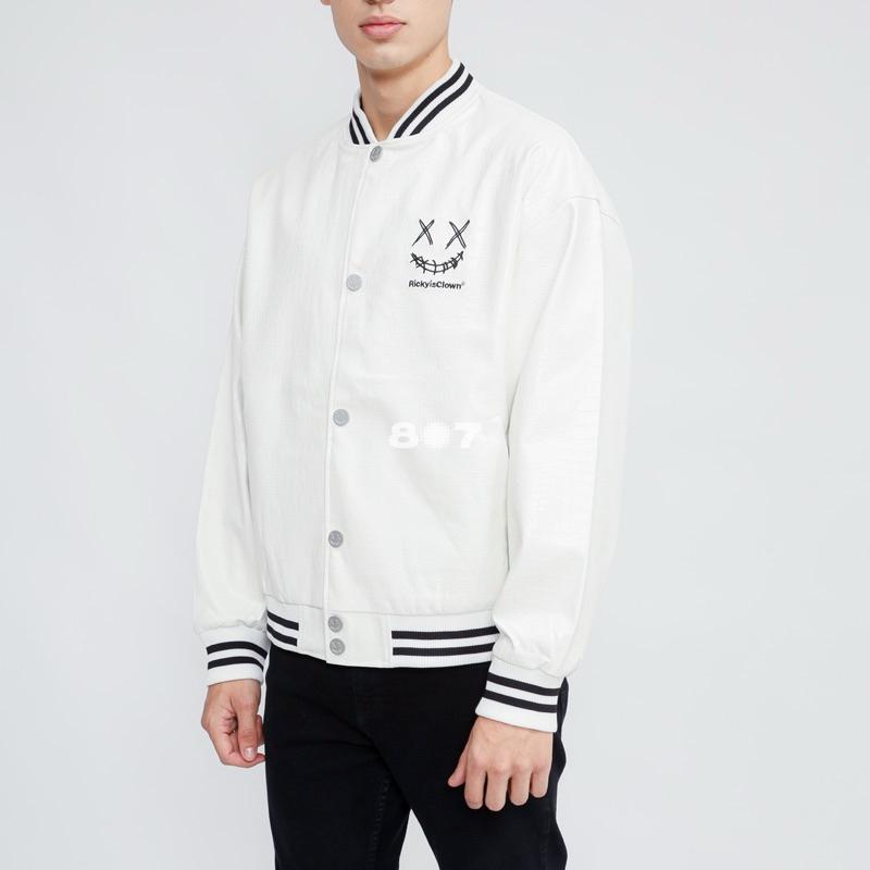 Ricky Is Clown Leather Varsity Snake White Jacket