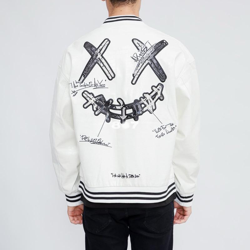 Ricky Is Clown Leather Varsity Snake White Jacket