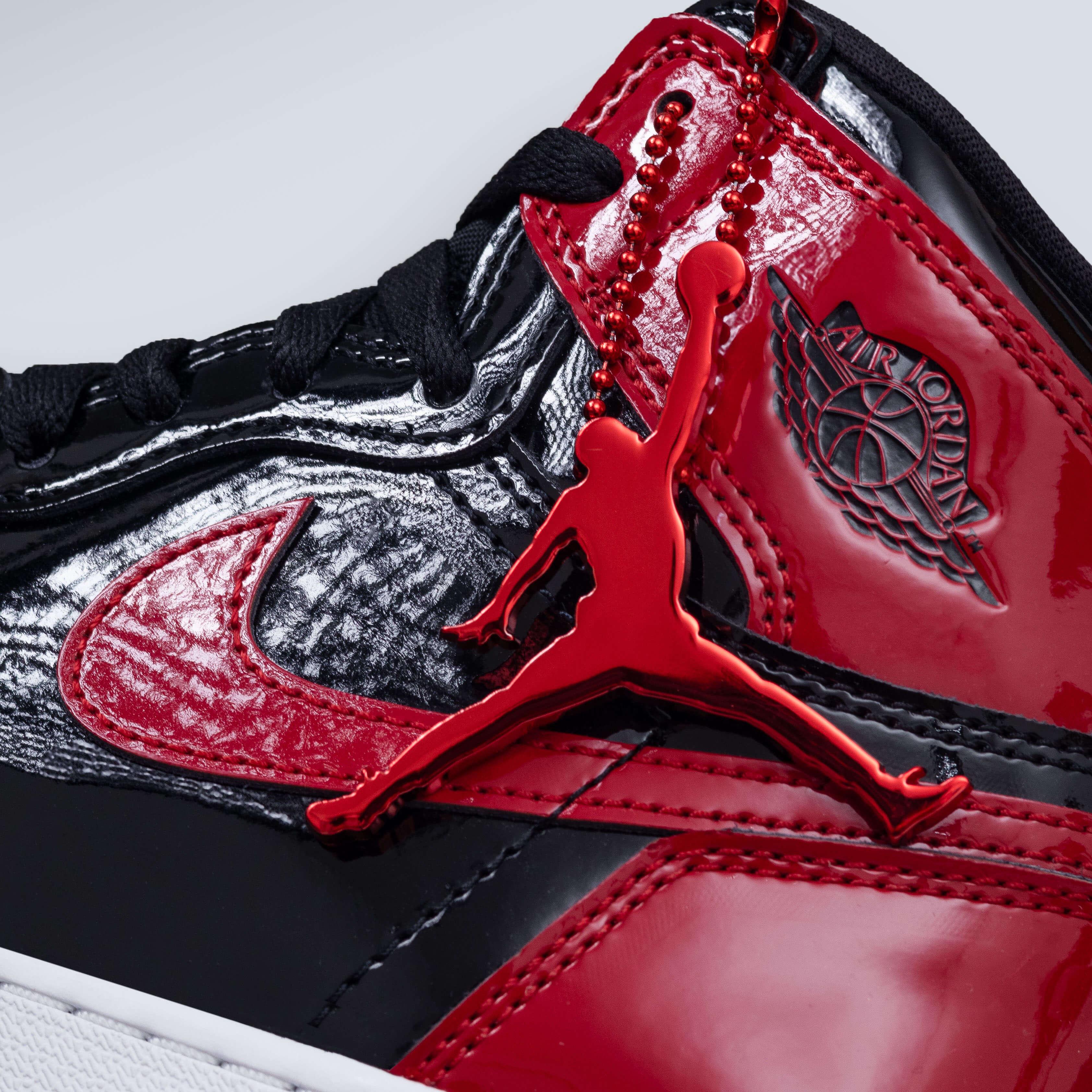 Air Jordan 1 High Patent Bred Black Red GS Women