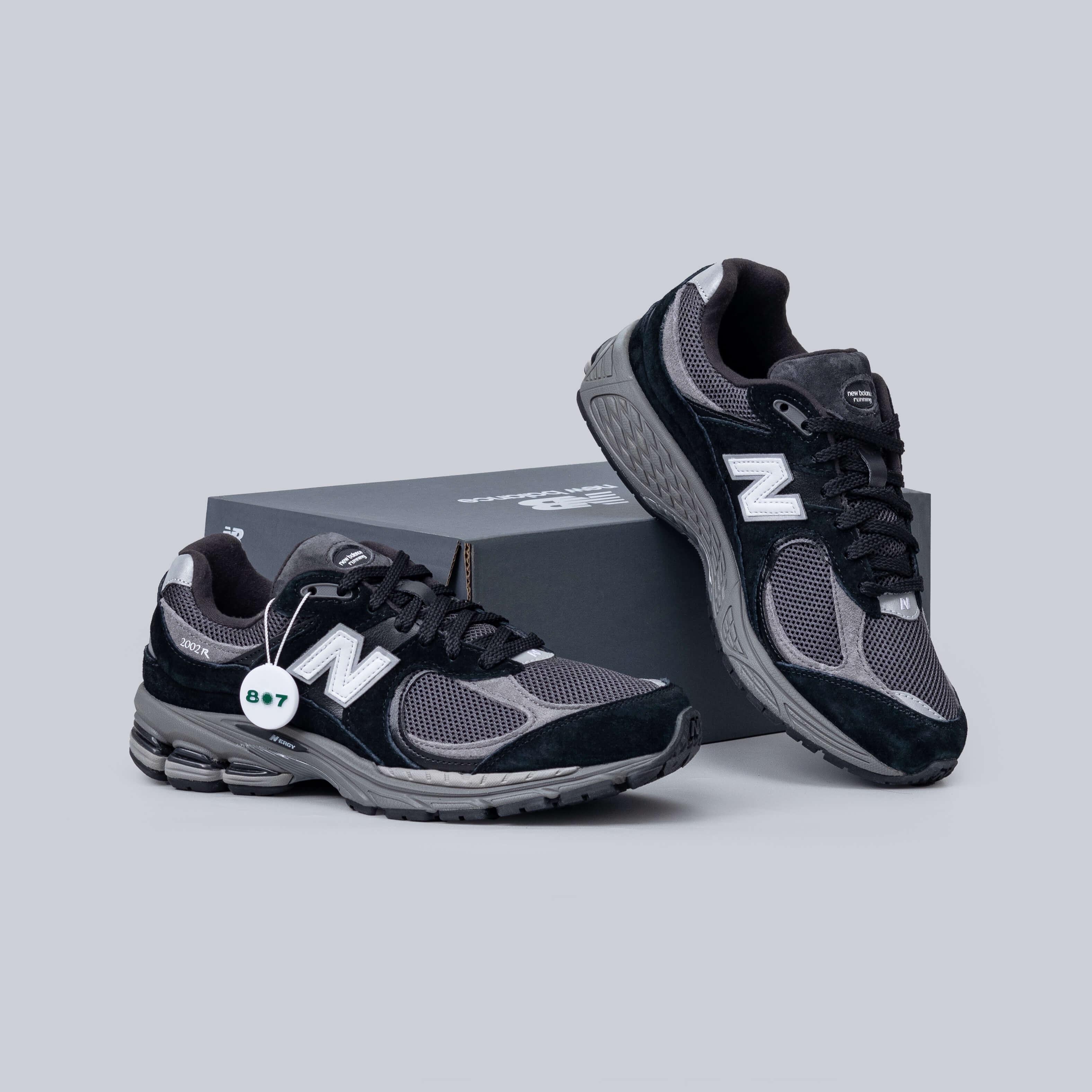 New Balance 2002R Black Dark Grey White 
