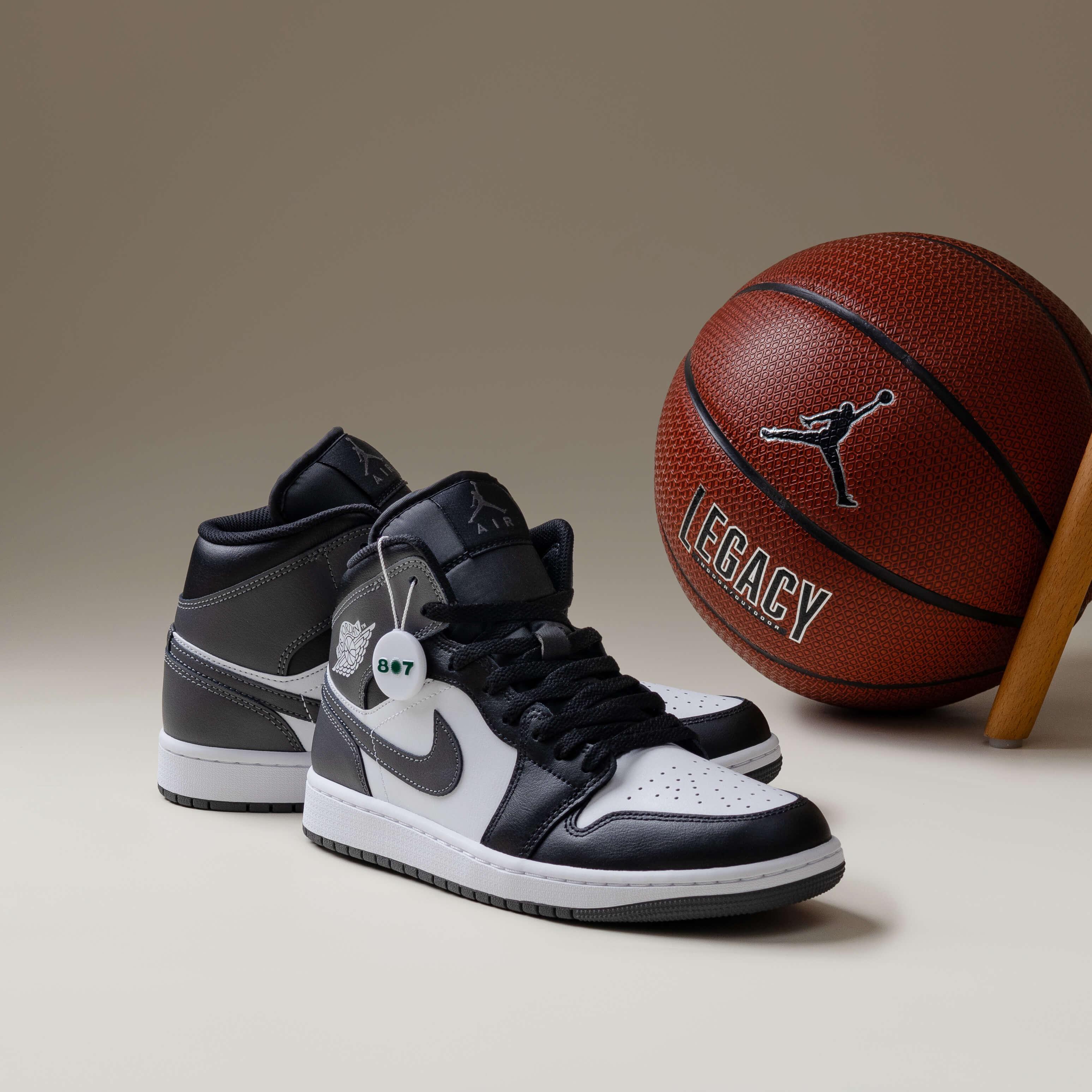 Air Jordan 1 Mid Black White Iron Grey