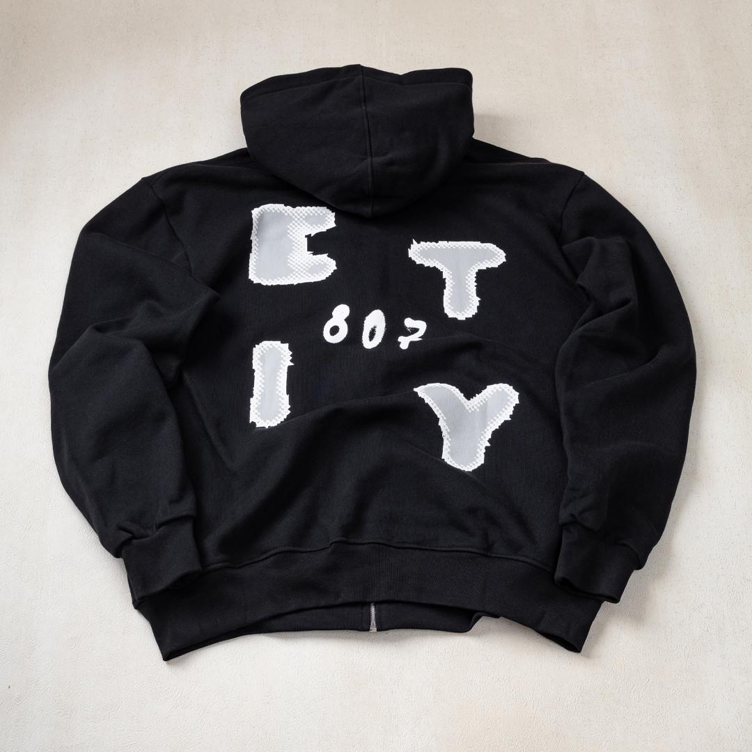 807 Identity Washed Zip Hood Big Logo Hoodie Black