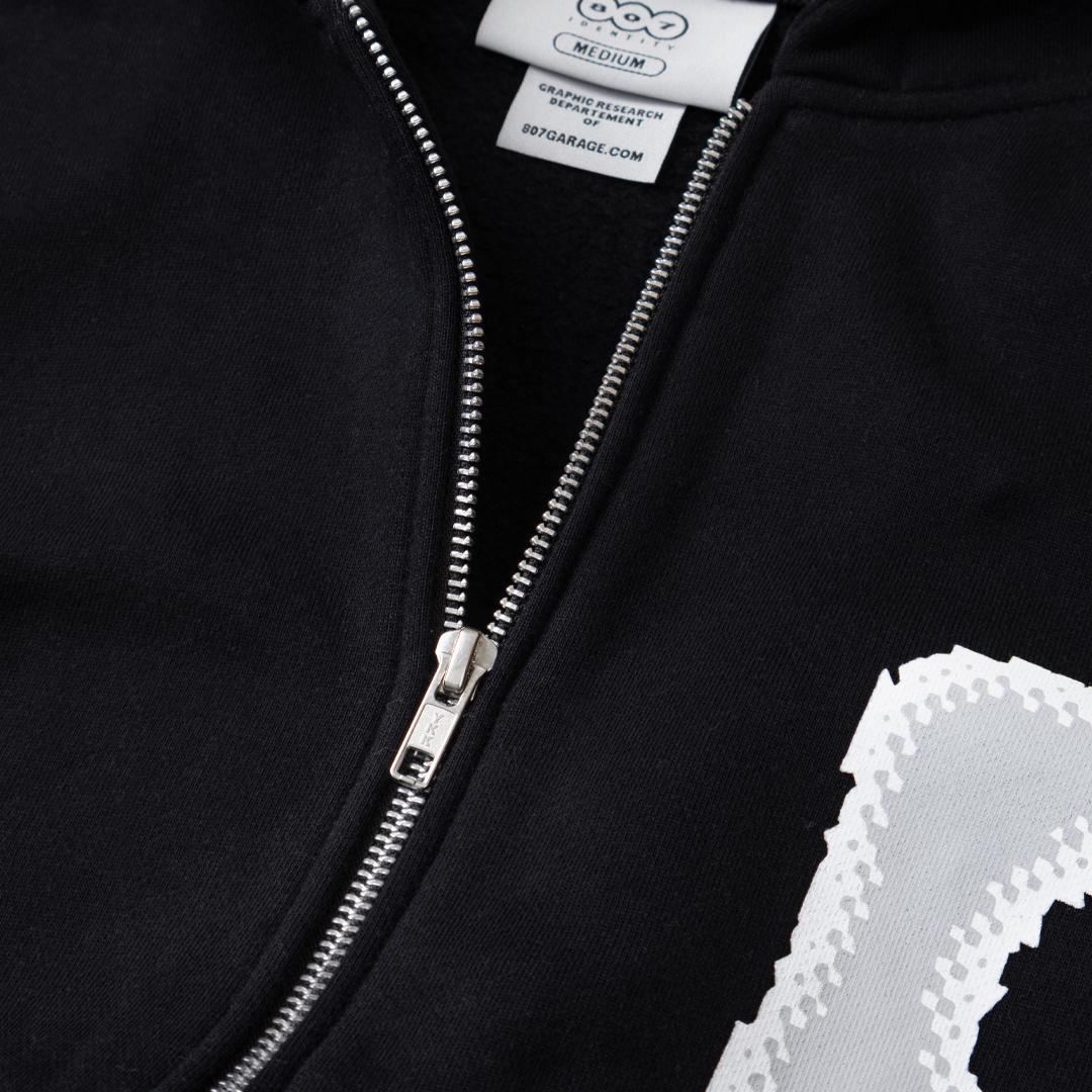 807 Identity Washed Zip Hood Big Logo Hoodie Black
