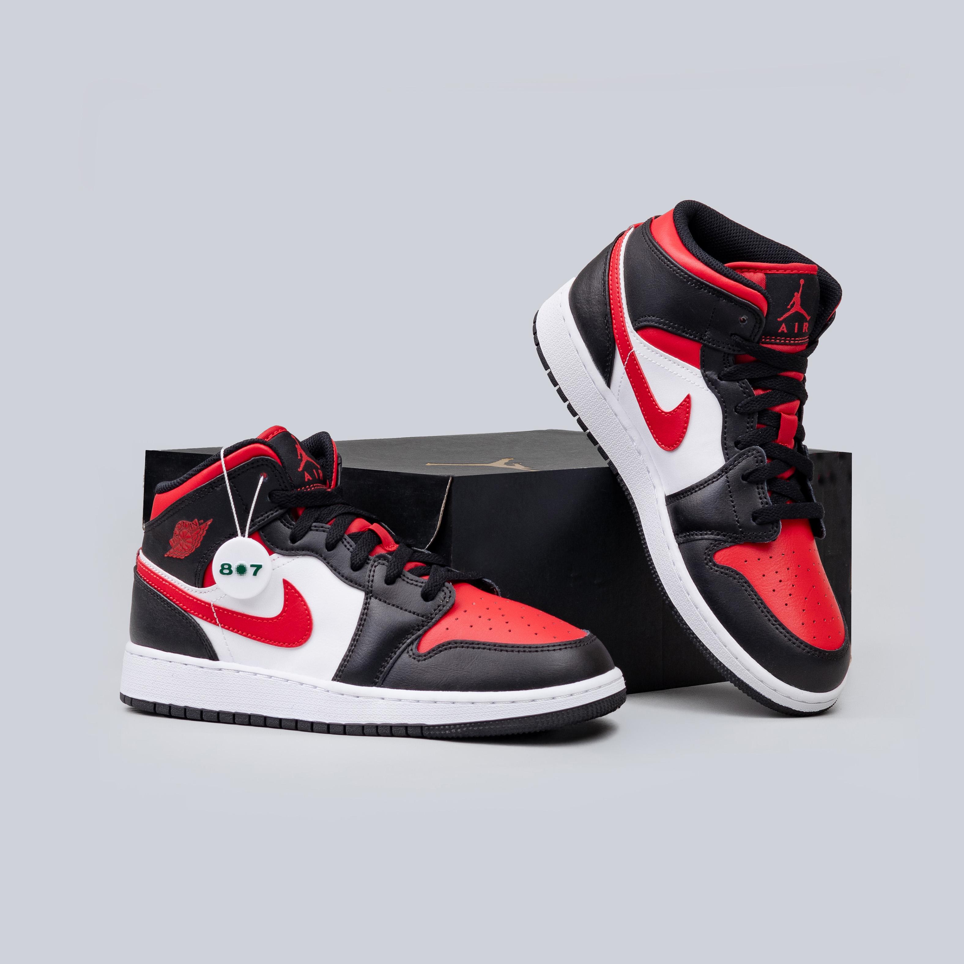 Air Jordan 1 Mid Black Fire Red GS Women