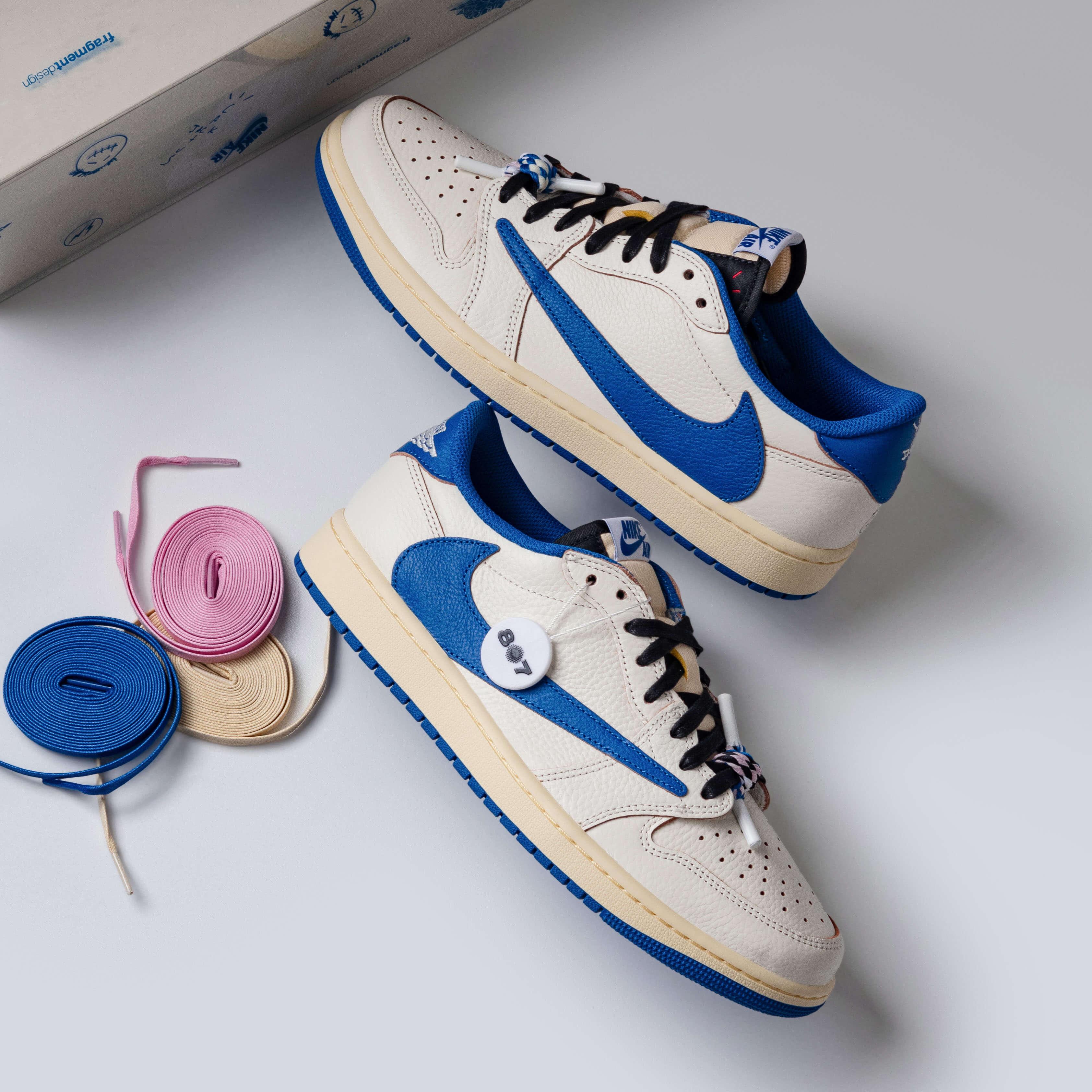 Air Jordan 1 Low OG Fragment Travis Scott Sail Military Blue